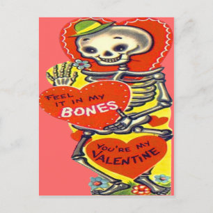 Skeleton Heart Halloween Vintage Valentine Holiday Postcard