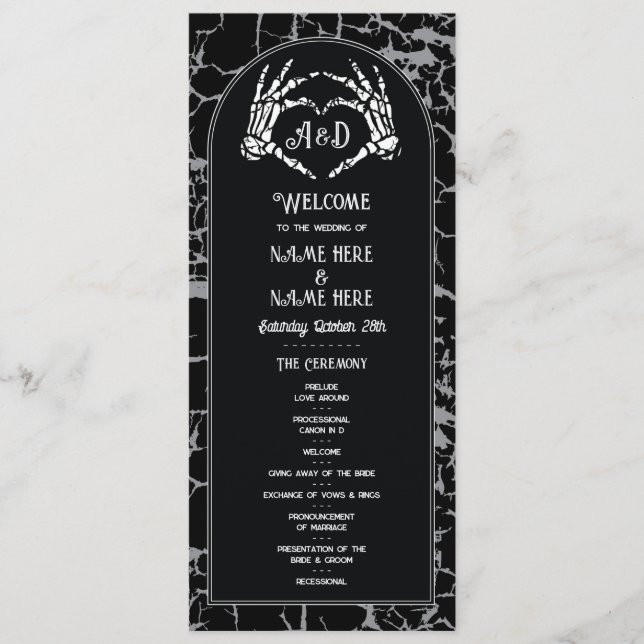 Skeleton Heart Halloween Welcome Wedding Ceremony Program (Front)