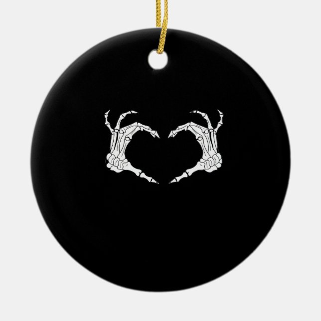 Skeleton Heart Hands Classic Ceramic Ornament (Front)