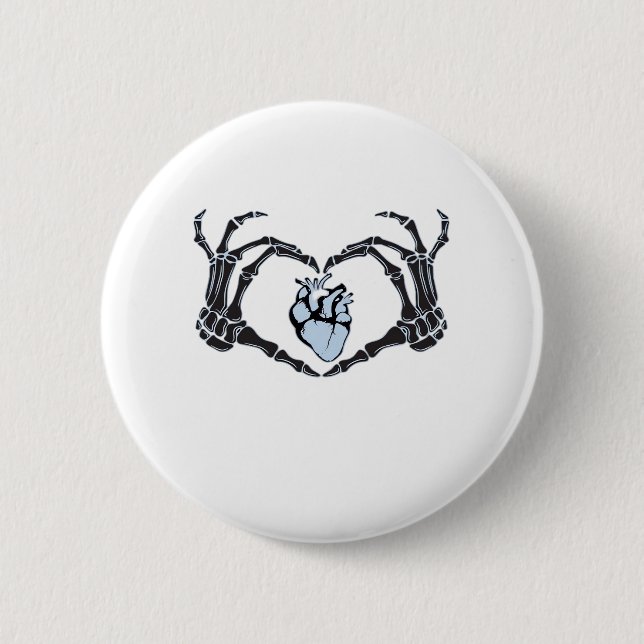 Skeleton Heart Hands Classic Design For Halloween 2 Inch Round Button (Front)