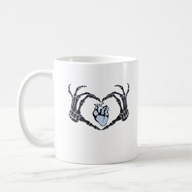 Skeleton Heart Hands Classic Design For Halloween Coffee Mug (Left)