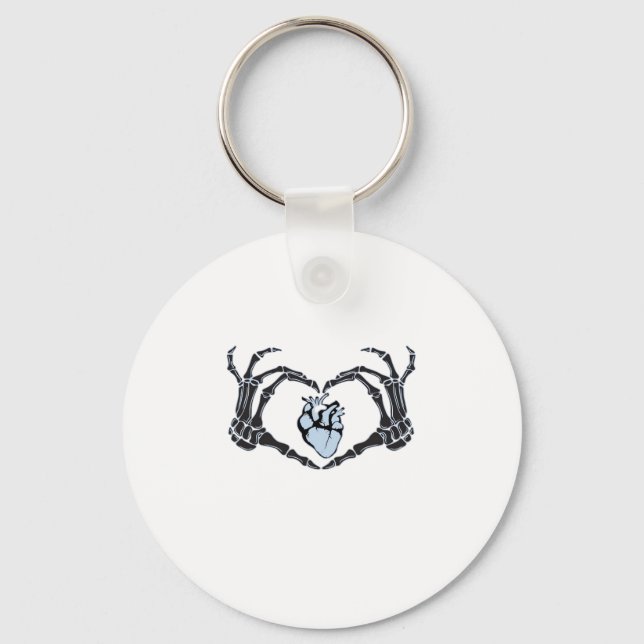 Skeleton Heart Hands Classic Design For Halloween Keychain (Front)