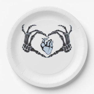 Skeleton Heart Hands Classic Design For Halloween Paper Plate
