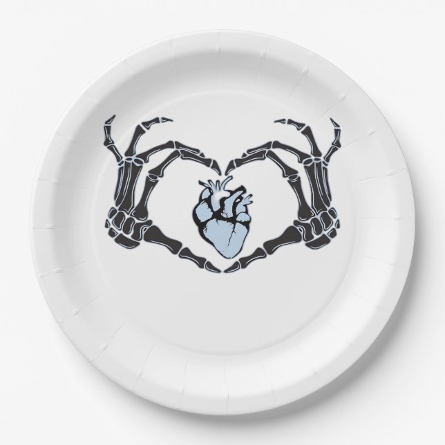 Skeleton Heart Hands Classic Design For Halloween Paper Plate (Front)