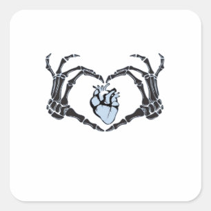 Skeleton Heart Hands Classic Design For Halloween Square Sticker