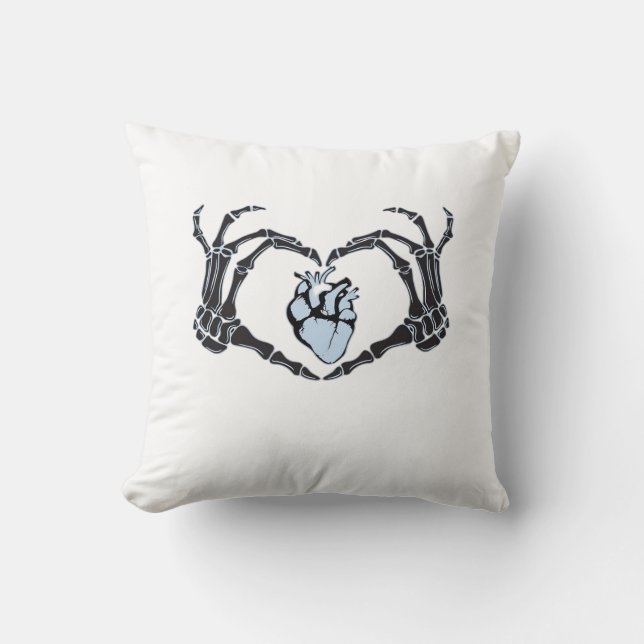 Skeleton Heart Hands Classic Design For Halloween Throw Pillow (Front)