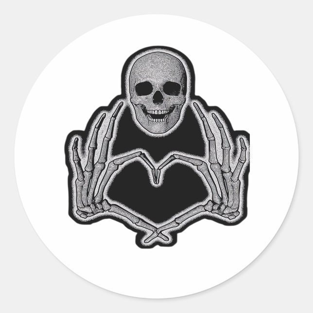 Skeleton Heart Hands  Classic Round Sticker (Front)