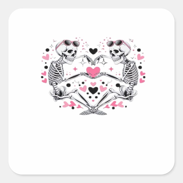 Skeleton Heart Hands Classic Viral Square Sticker (Front)