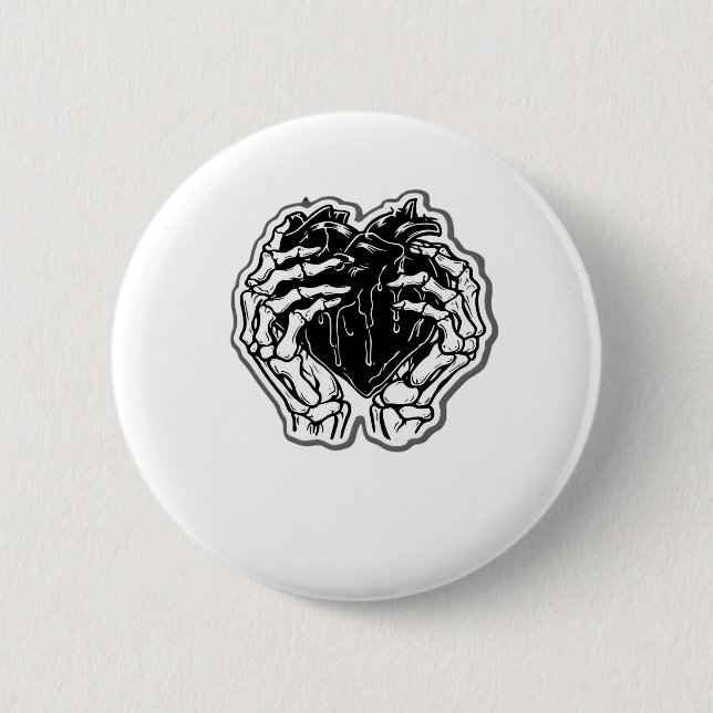 Skeleton Heart Hands Funny 2 Inch Round Button (Front)
