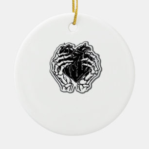 Skeleton Heart Hands Funny Ceramic Ornament