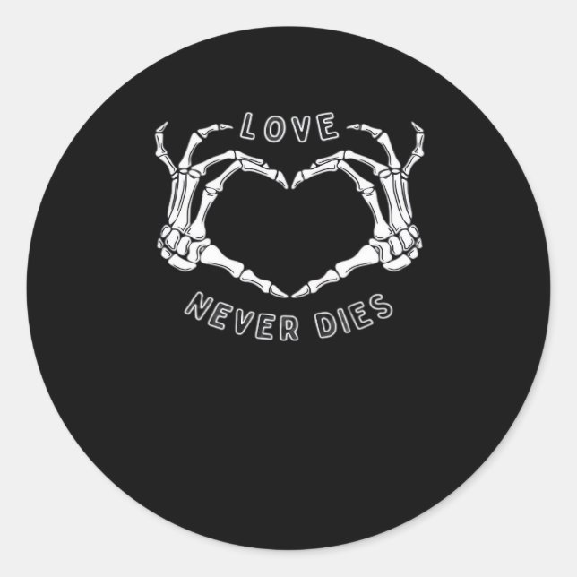Skeleton Heart Hands Funny & Classic Round Sticker (Front)
