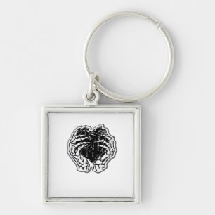 Skeleton Heart Hands Funny Keychain