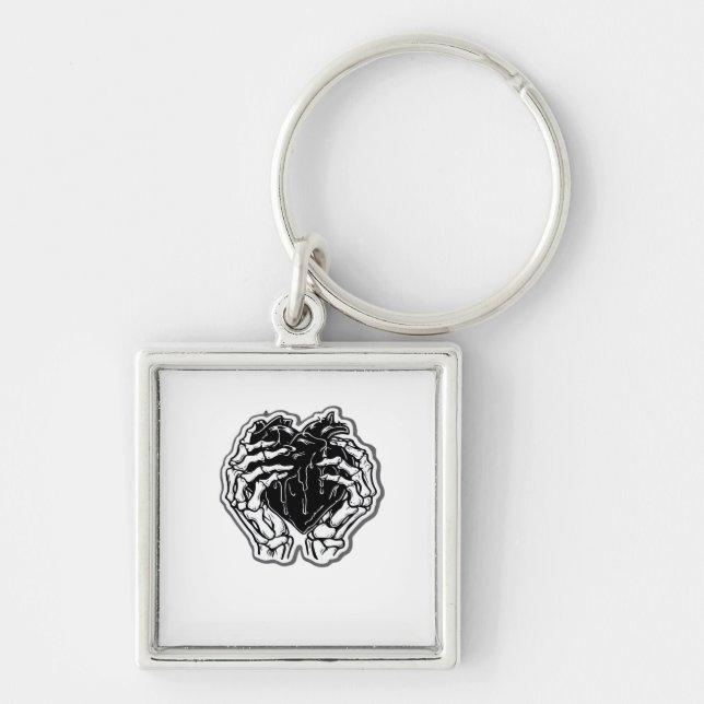 Skeleton Heart Hands Funny Keychain (Front)