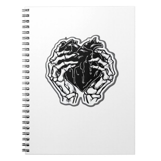 Skeleton Heart Hands Funny Notebook (Front)