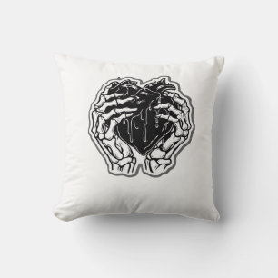 Skeleton Heart Hands Funny Throw Pillow