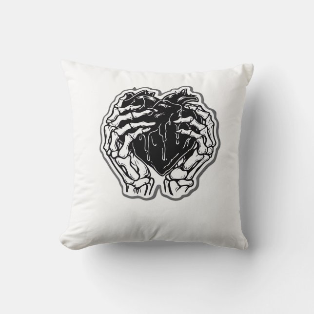 Skeleton Heart Hands Funny Throw Pillow (Front)