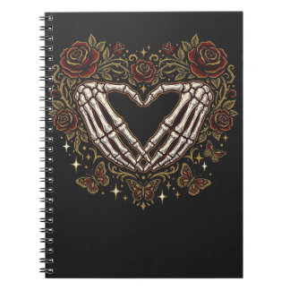 Skeleton Heart Hands Gothic Floral Rose Notebook