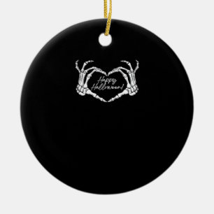 Skeleton Heart Hands, Happy Halloween Skeleton, Ha Ceramic Ornament