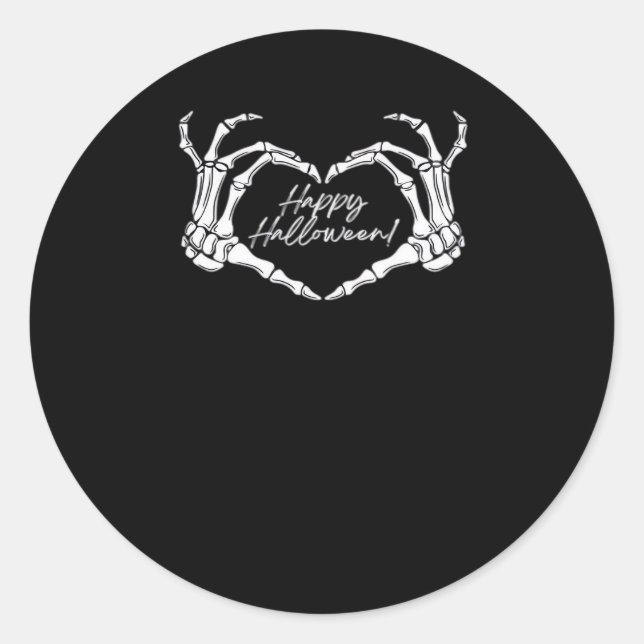 Skeleton Heart Hands, Happy Halloween Skeleton, Ha Classic Round Sticker (Front)