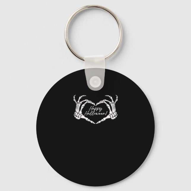 Skeleton Heart Hands, Happy Halloween Skeleton, Ha Keychain (Front)