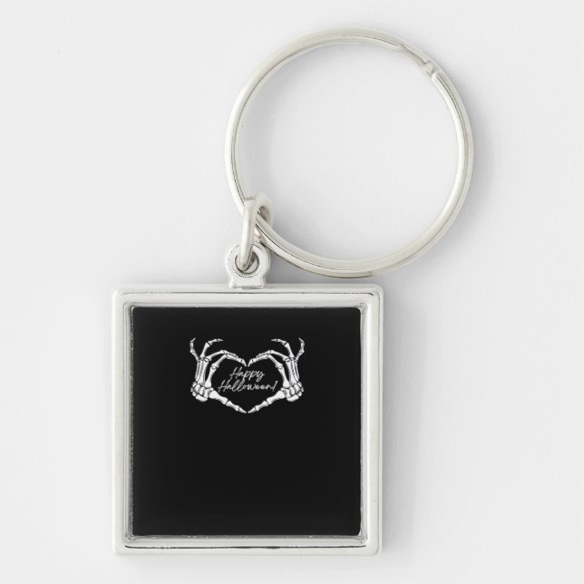 Skeleton Heart Hands, Happy Halloween Skeleton, Ha Keychain (Front)
