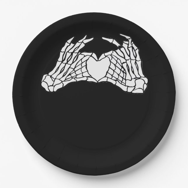 Skeleton Heart Hands - Light Paper Plate (Front)