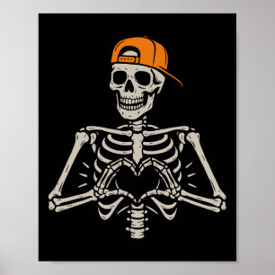 Skeleton Heart Hands Pose Halloween Love Funny Men Poster