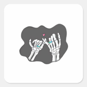 Skeleton Heart Hands Promise Square Sticker
