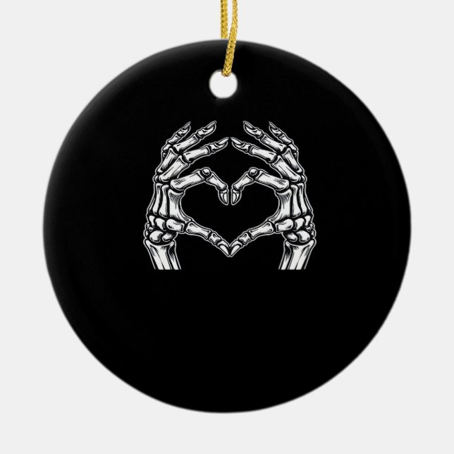 Skeleton Heart Hands Sign Halloween Costume Basic  Ceramic Ornament (Front)