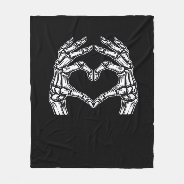 Skeleton Heart Hands Sign Halloween Costume Basic  Fleece Blanket (Front)