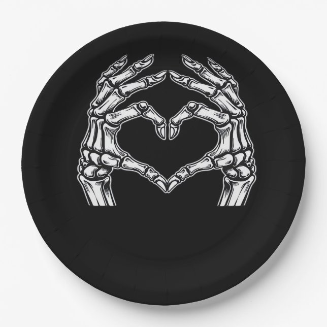 Skeleton Heart Hands Sign Halloween Costume Basic  Paper Plate (Front)