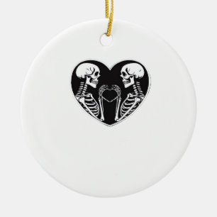 Skeleton Heart Hands Sign Halloween Costume Retro  Ceramic Ornament