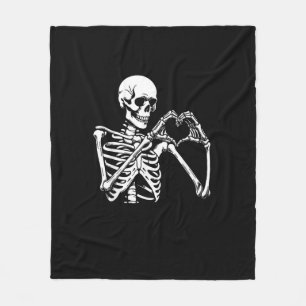 Skeleton Heart Hands Sign Halloween Costume Retro  Fleece Blanket