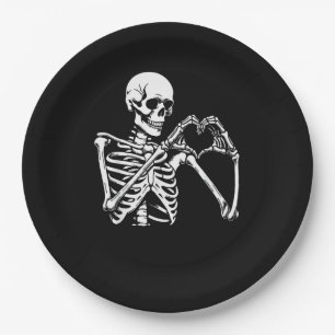 Skeleton Heart Hands Sign Halloween Costume Retro  Paper Plate