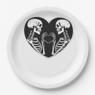 Skeleton Heart Hands Sign Halloween Costume Retro Paper Plate