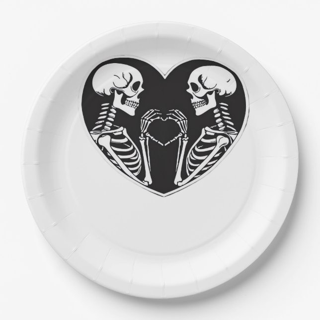 Skeleton Heart Hands Sign Halloween Costume Retro  Paper Plate (Front)