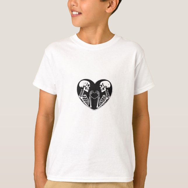Skeleton Heart Hands Sign Halloween Costume Retro  T-Shirt (Front)