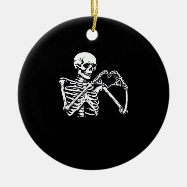 Skeleton Heart Hands Sign Halloween Costume Trendi Ceramic Ornament (Front)