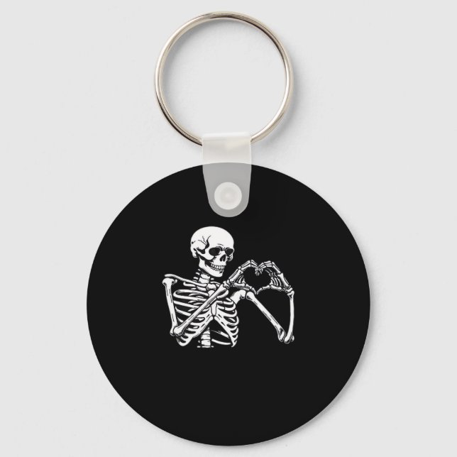 Skeleton Heart Hands Sign Halloween Costume Trendi Keychain (Front)