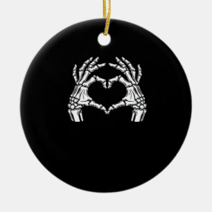 Skeleton Heart Hands Sign Halloween Costume Viral  Ceramic Ornament