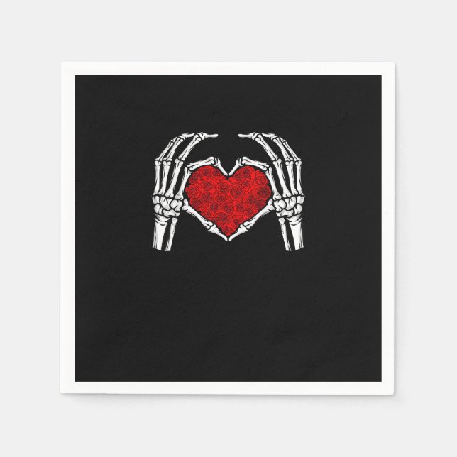 Skeleton Heart Hands Sign Valentine's Day Cute Hea Napkin (Front)