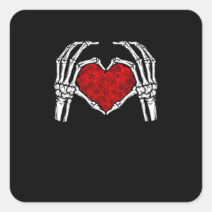 Skeleton Heart Hands Sign Valentine's Day Cute Hea Square Sticker