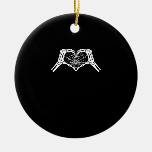 Skeleton Heart Hands Spiderweb Halloween Spooky Wo Ceramic Ornament (Front)