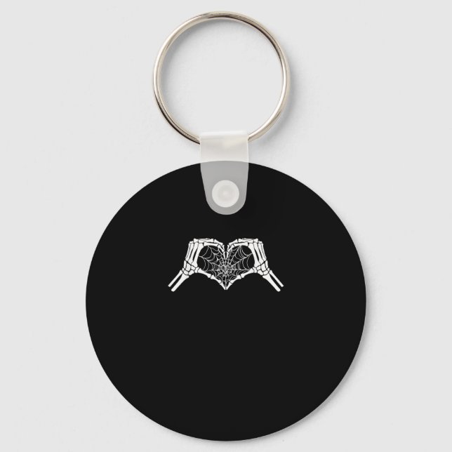 Skeleton Heart Hands Spiderweb Halloween Spooky Wo Keychain (Front)