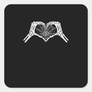 Skeleton Heart Hands Spiderweb Halloween Spooky Wo Square Sticker