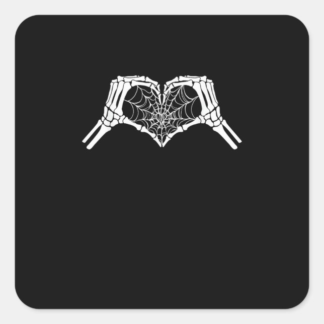 Skeleton Heart Hands Spiderweb Halloween Spooky Wo Square Sticker (Front)