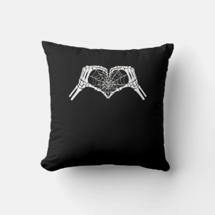 Skeleton Heart Hands Spiderweb Halloween Spooky Wo Throw Pillow