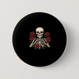 Skeleton Heart Hands With Red Roses – Romantic Got 2 Inch Round Button