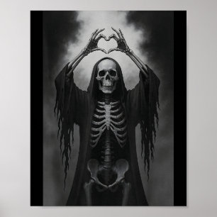 Skeleton Heart Hands Y Face Horror Ster Halloween  Poster