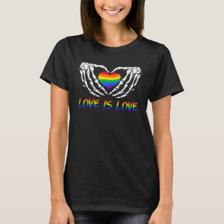 Skeleton Heart Love Is Love Rainbow LGBT Gay Lesbi T-Shirt